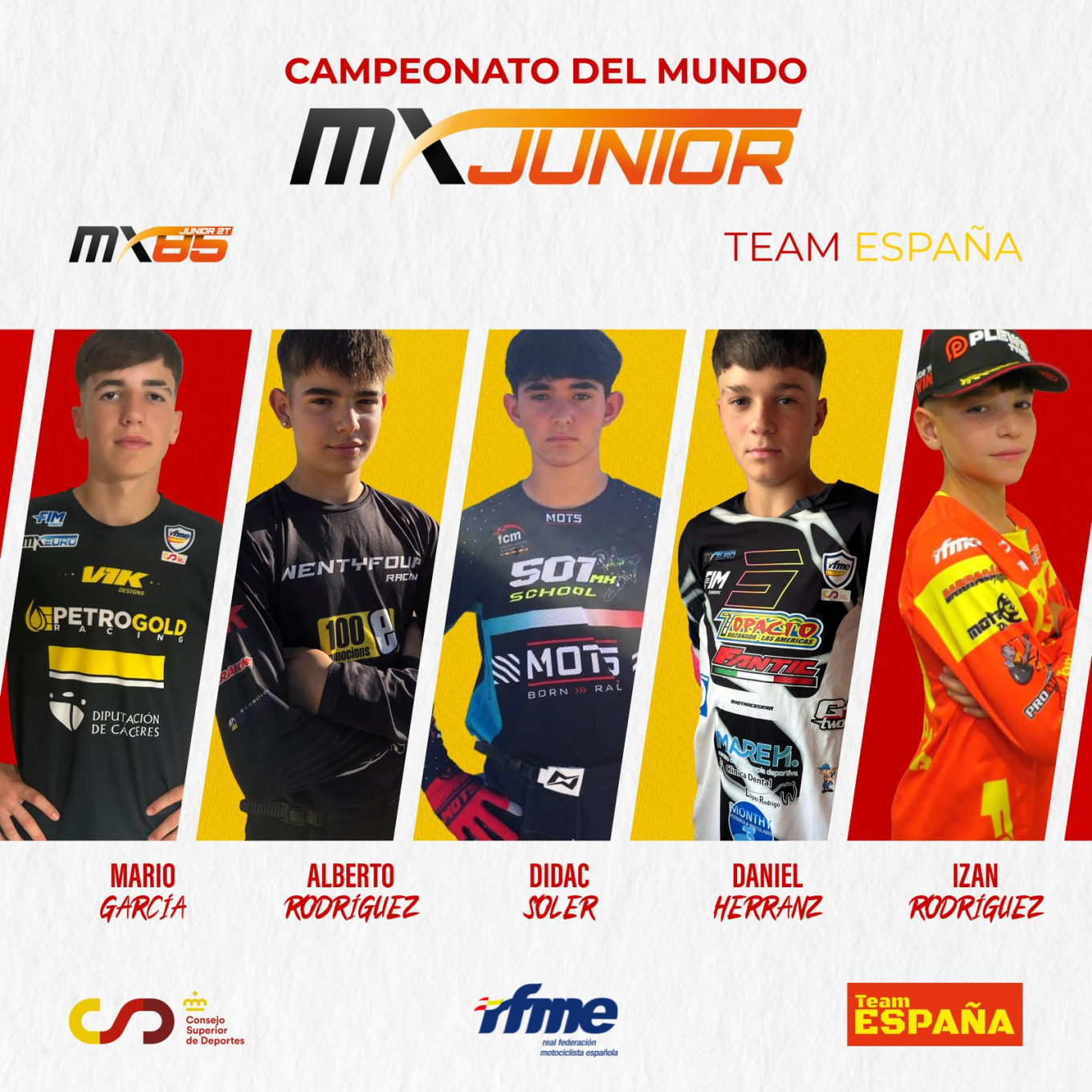 NUESTRO PILOTO DANIEL HERRANZ ENTRE LOS Quince pilotos en las categorías MX125, MX85 y MX65